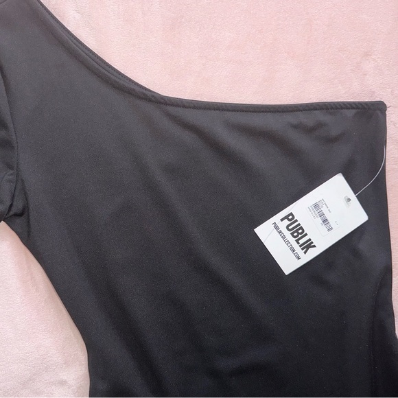 Black One-Shoulder Long Sleeve Bodycon Mini Dress · Size M · NWT - Picture 5 of 6